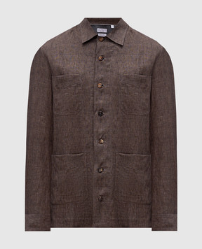 Brunello Cucinelli Коричнева сорочка з льону з декоративними рядками MM6950648