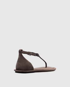 Brunello Cucinelli Сірі замшеві босоніжки з ланцюжком моніль MZSFC2892
