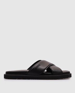 Versace Черные кожаные шлепанцы с логотипом 10161881A11124