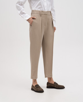 Brunello Cucinelli Бежевые брюки с шерстью с цепочкой мониль MP580P8562