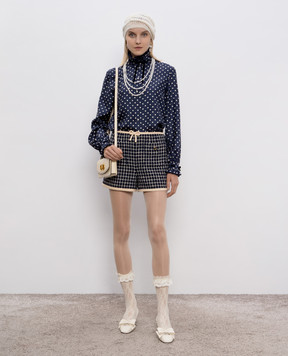 Valentino Синие твидовые шорты с шерстью в клеточку 7B3RF3359E4
