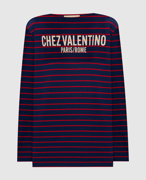 Valentino Синій лонгслів в смужку з принтом 7B3MG24W9GH