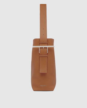 Alexander McQueen Коричнева шкіряна сумка-слінг T-Bar з гравіюванням логотипа 8103001VDDM