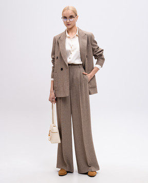 Loro Piana Бежевый двубортный жакет Genny из льна. FAP3872