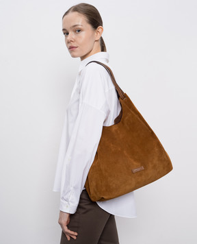 Gianni Chiarini Коричнева замшева сумка-тоут Dua з логотипом BS9780CMPL
