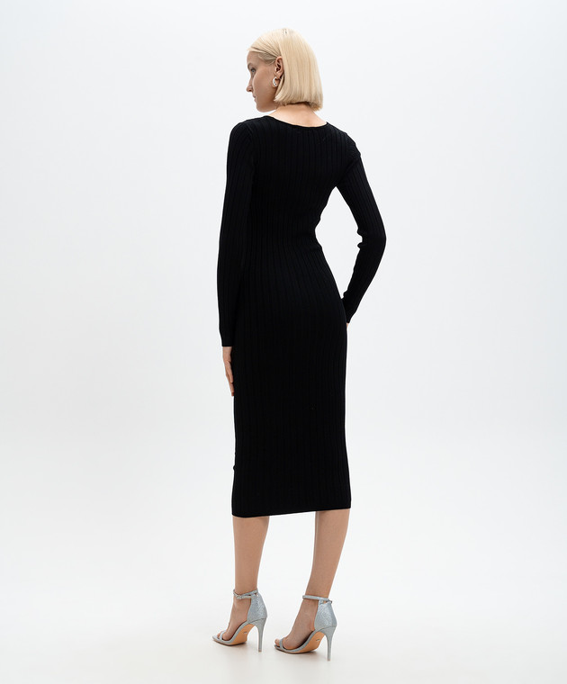 Dolce&Gabbana Черное платье в рубчик с металлическим логотипом DG FXS19TJFMIB изображение 4