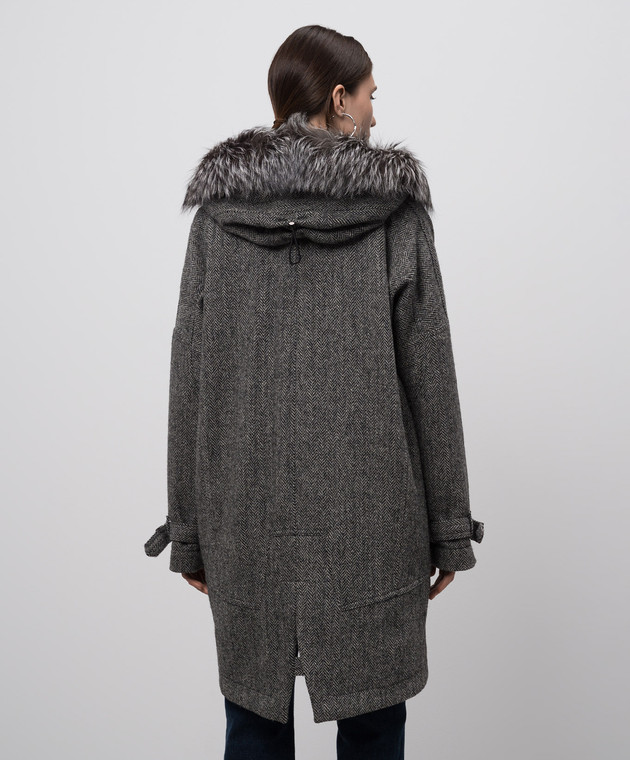 Via Cappella Серое пальто с мехом со съемной подкладкой A113TWGHOODSFREMLINER изображение 4