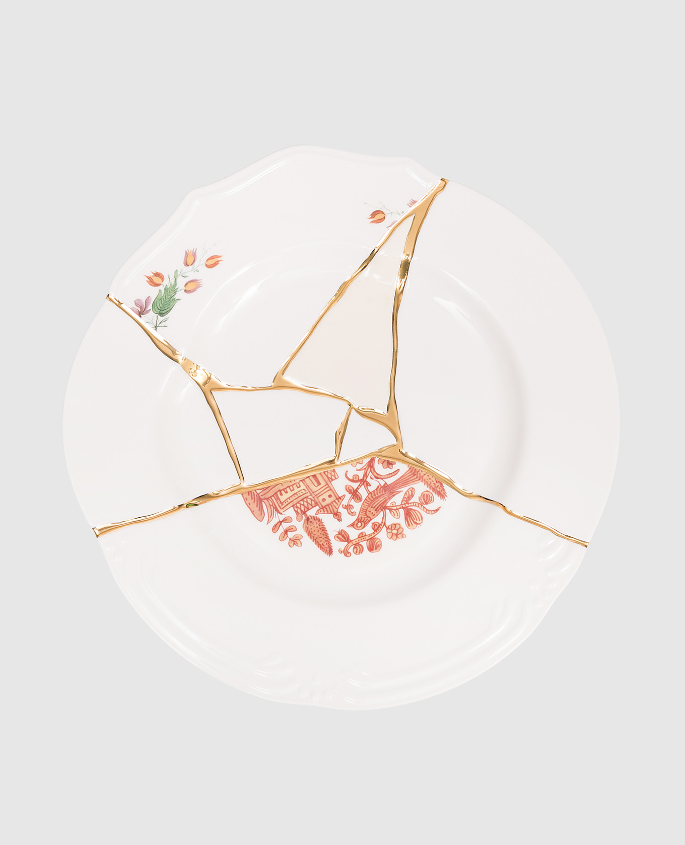 

Белая фарфоровая тарелка Kintsugi с позолотой 24 карата, Белый, Посуда