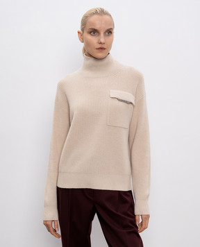 Brunello Cucinelli Бежевий светр з кашеміру з ланцюжком моніль M12721704P