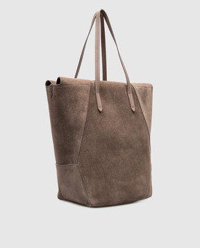 Brunello Cucinelli Коричневая замшевая сумка-тоут с логотипом. MBDLD2735P