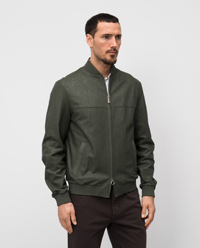 Stefano Ricci Зеленый кожаный бомбер с монограммой логотипа. M7J5100170NPVESR