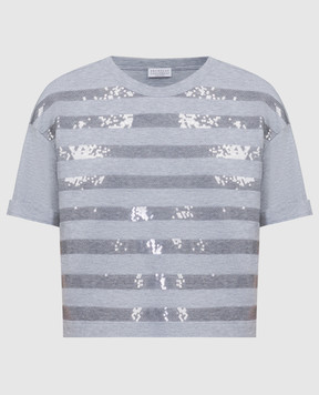 Brunello Cucinelli Сіра меланжева футболка з паєтками M0T63SM400