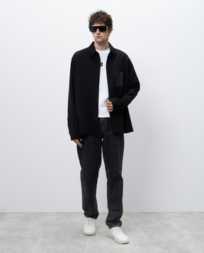 Balmain Черная рубашка из шерсти с тиснением логотипа EH1HS391WB01