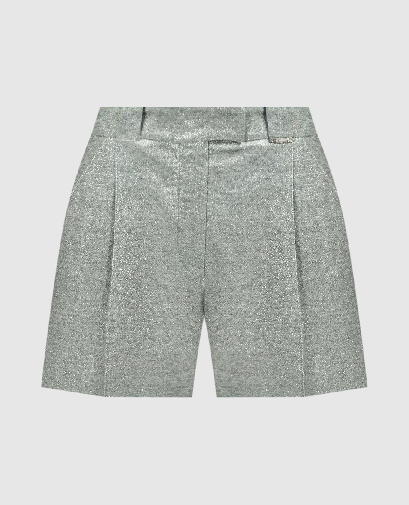 Silver linen shorts with monil chain
