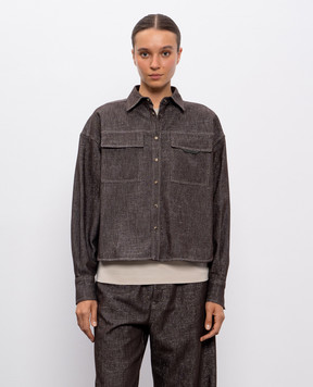 Brunello Cucinelli Коричнева джинсова сорочка з люрексом MB148MY516