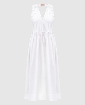 Twinset Біла сукня міді з мереживом у вигляді квітів 241TT2280