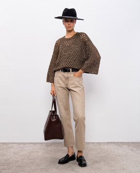Brunello Cucinelli Ажурний светр кольору хакі з шовком та льоном MEA338200