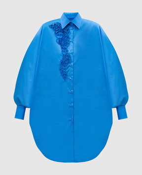 Ermanno Scervino Синяя удлиненная блуза с вышивкой ришелье D462K385BQP