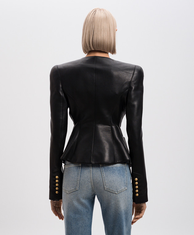 Balmain Черный кожаный жакет с брендовыми пуговицами DF0SK690LC62 изображение 4