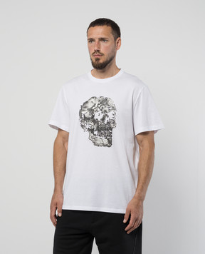 Alexander McQueen Белая футболка с принтом Wax Flower Skull 794575QTABM