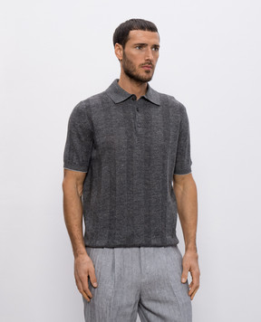 Brunello Cucinelli Серое поло в тканый узор с льном M2L707815