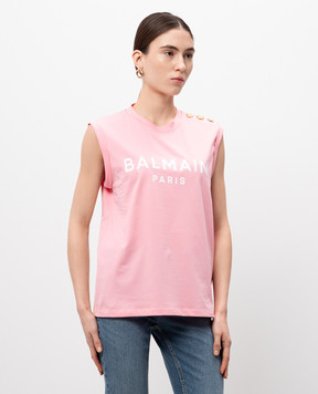 Balmain Розовый топ с принтом логотипа CF1ED001BB02