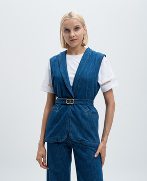 Twinset Синій джинсовий жилет з поясом 242TP2611