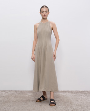 Brunello Cucinelli Бежевое платье с леном MH126A5171