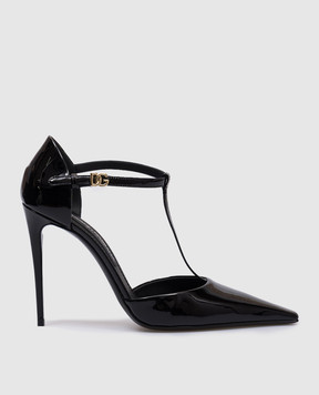 Dolce&Gabbana Черные кожаные лакированные туфли с металлическим логотипом DG CD1883A1471