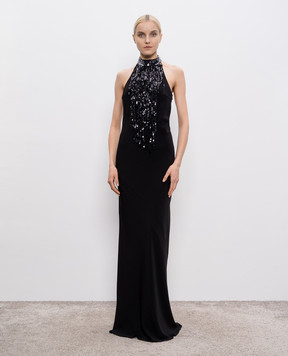 Brunello Cucinelli Чорна сукня з шовком з паєтками MA029A5342
