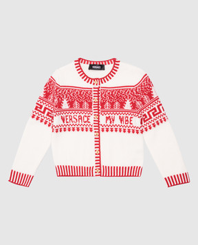 Versace Дитячий білий жакардовий кардиган Fair Isle з вовни 10185091A13154