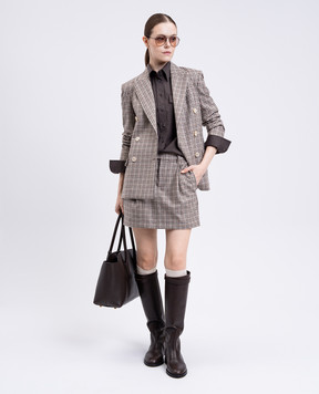 Brunello Cucinelli Бежевий двобортний жакет з вовни в клітинку MG5237050P