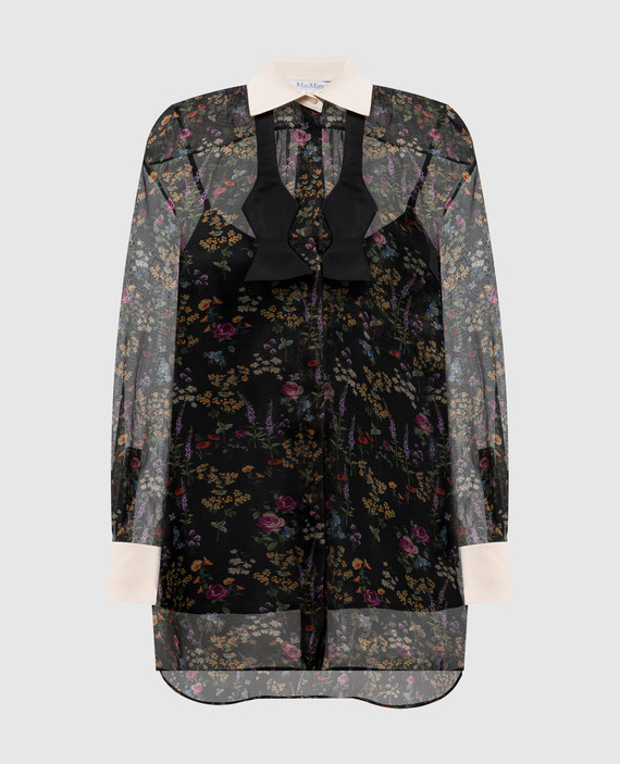 Black blouse MAROCCO made of silk with a floral print