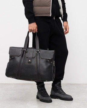 Brunello Cucinelli Чорна шкіряна дорожня сумка Weekender Country з логотипом MBZIBU429