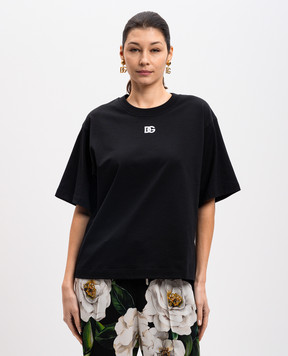 Dolce&Gabbana Чорна футболка з вишивкою монограми логотипа F8U10ZGDCYD