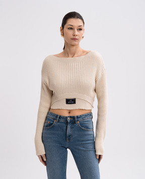 Balmain Бежевий джемпер з кашеміром з нашивкою логотипа EF1KA086KH84