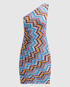 Missoni Голубое мини платье на одно плечо в узор MS25SQ2MBC005J