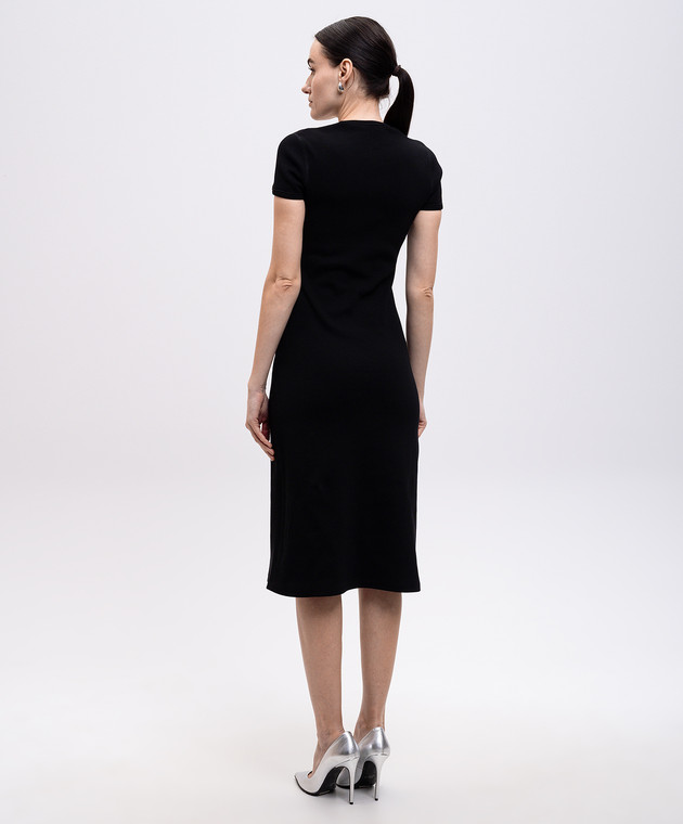 Alexander McQueen Черное платье миди в рубчик с логотипом 829113QLAER изображение 4