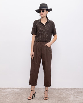Brunello Cucinelli Коричневые брюки Track с цепочкой мониль M0H93P8907