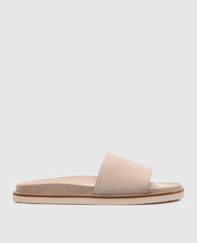 Brunello Cucinelli Бежевые замшевые шлепанцы MZUSILY236