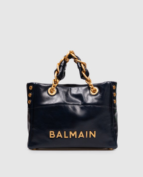 Balmain Синя шкіряна сумка-тоут Cabas 1945 з металевим логотипом FN0FD871LTFL