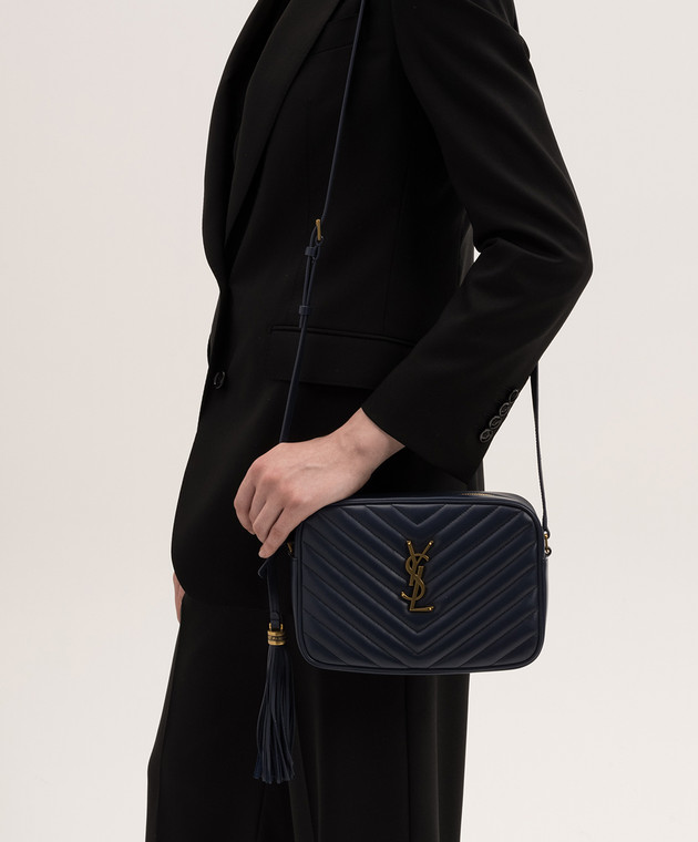 Saint Laurent Синяя кожаная сумка кросс-боди LOU с металлическим логотипом YSL 761554DV707 изображение 2