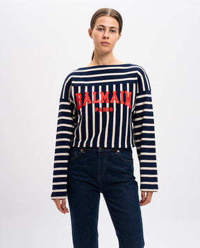 Balmain Синій джемпер в смужку з логотипом DF0EL035JJ45