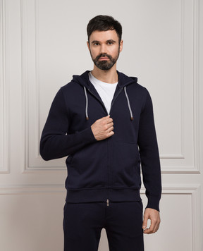 Brunello Cucinelli Синяя спортивная кофта с шерстью, кашемиром и шелком MW8489054G