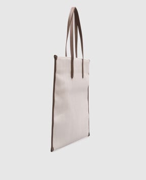Brunello Cucinelli Білий шопер з льоном у візерунок з вишивкою логотипа ML571M203