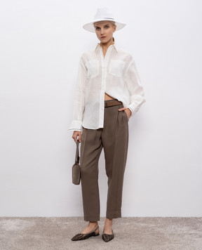 Brunello Cucinelli Коричневі штани з льоном та ланцюжком моніль MH126P8292