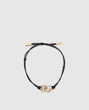 Dolce&Gabbana Чорний браслет-шнурок з металевим логотипом DG WBP5L1W1111
