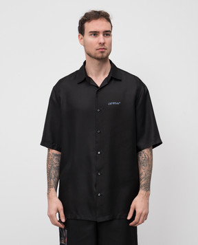 Off-White Черная рубашка из шелка с принтом Barber Arrow OMGG013S25FAB009