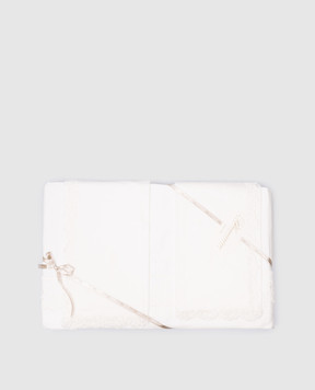 Blumarine Білий набір постільної білизни з вишивкою логотипа з мереживом H0000210091