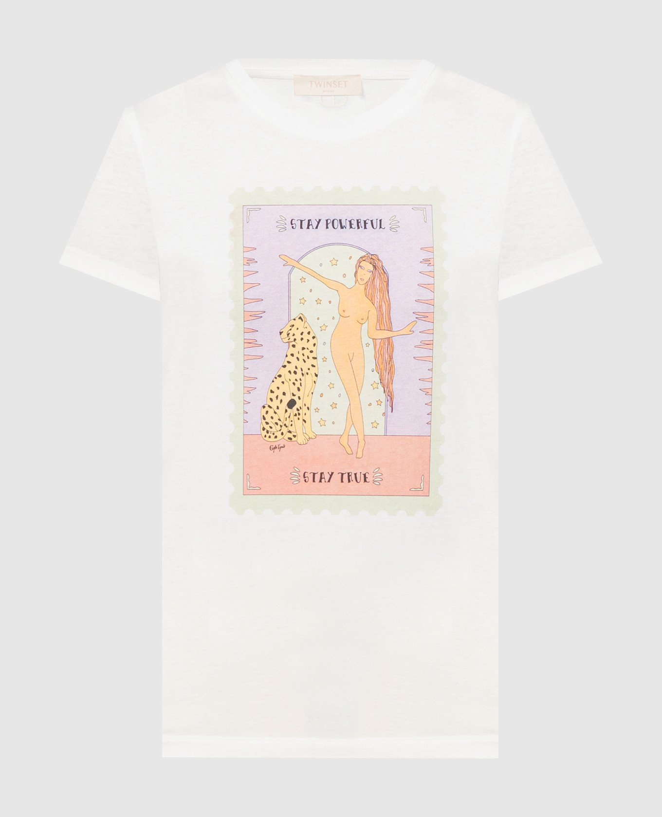 White t-shirt with Stay Power print